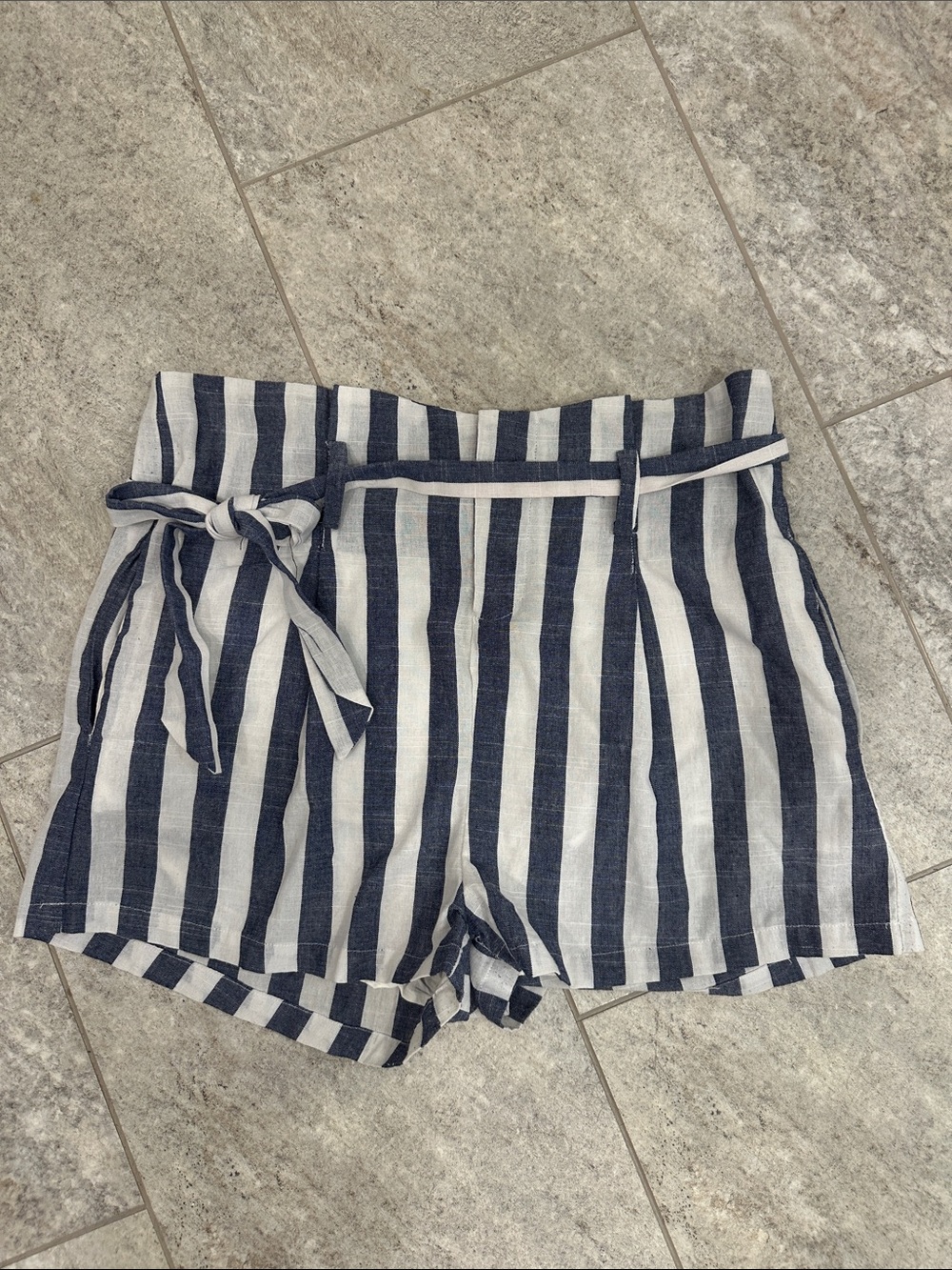 High-Waist Navy & White Striped Tie-Belt Shorts